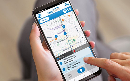 Using phone showing map on TeamHaven Mobile app