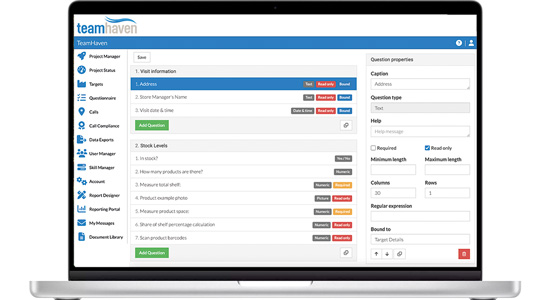 Laptop showing questionnaire editor on TeamHaven website